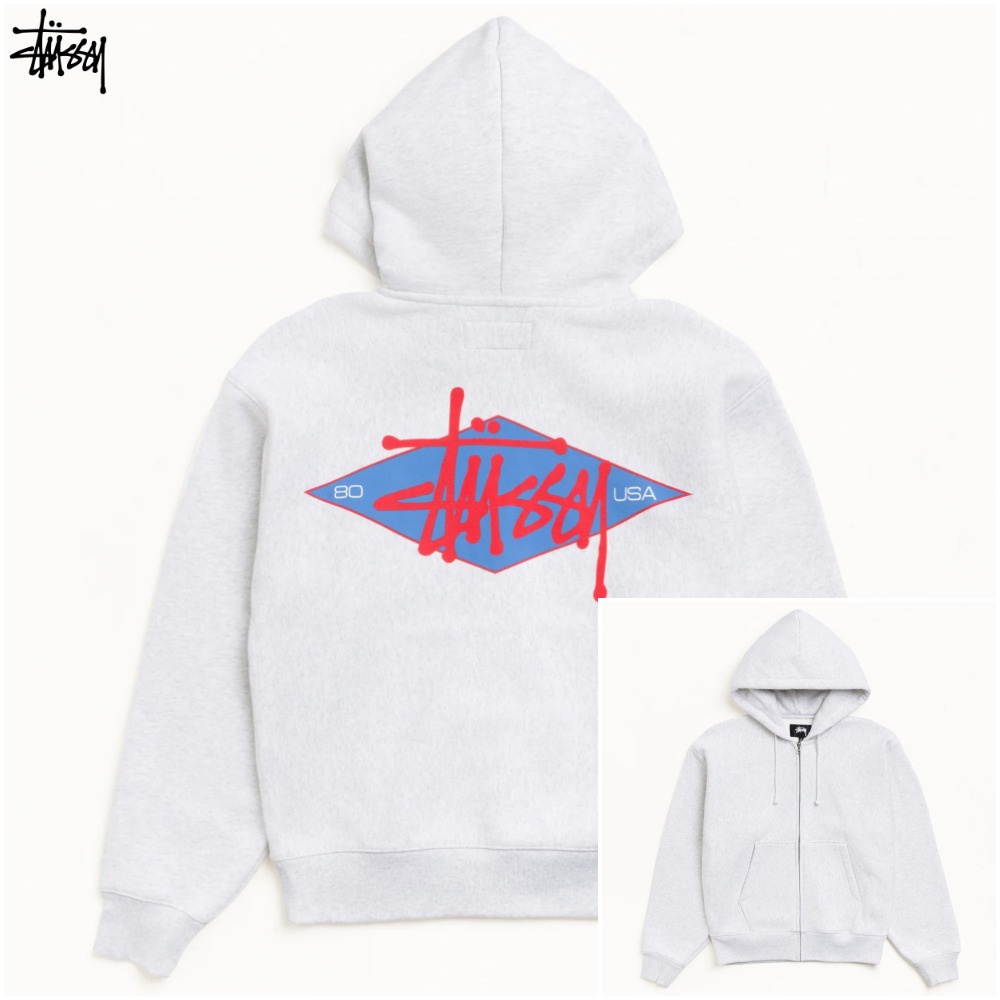 ステューシーBasic Diamond Zip Hoodie WHITE 118603