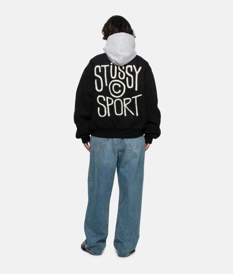 【ステューシー】 SPORT MELTON VARSITY JACKET BLACK