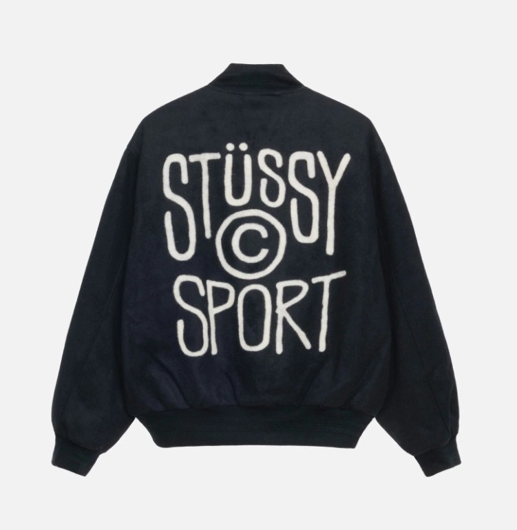 【ステューシー】 SPORT MELTON VARSITY JACKET BLACK