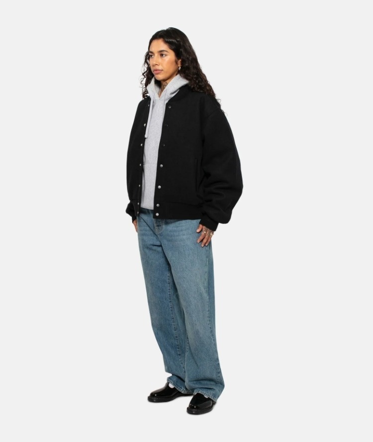 【ステューシー】 SPORT MELTON VARSITY JACKET BLACK