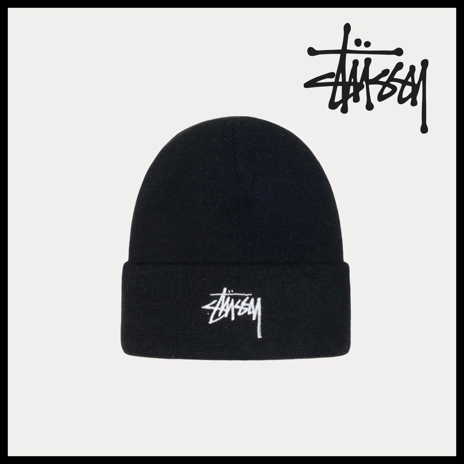 ステューシー CUFF BEANIE STOCK ブラック - ロゴ刺繍