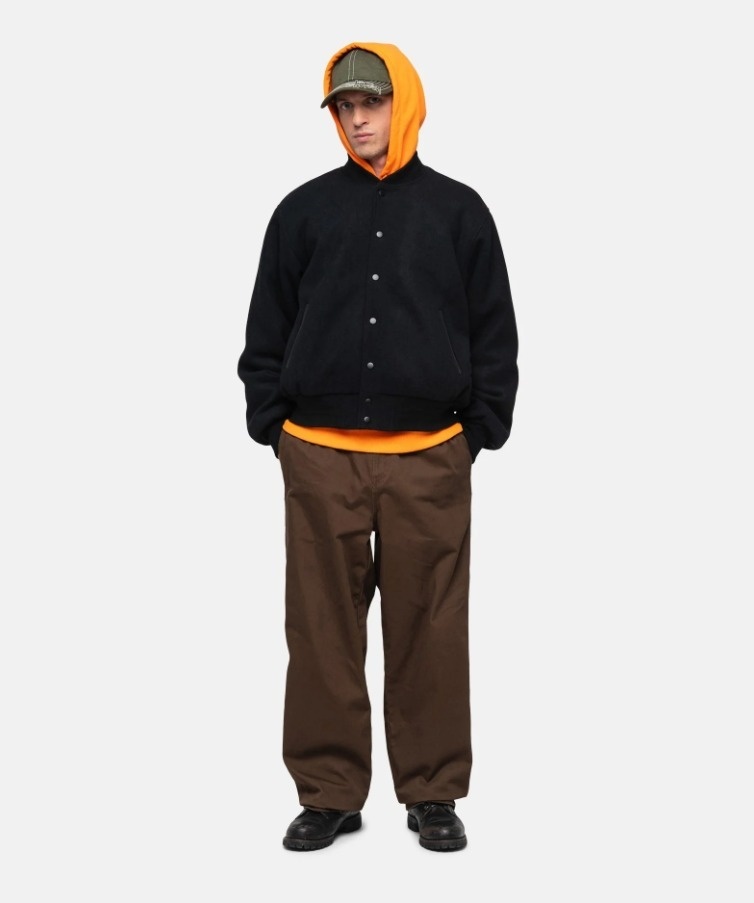 【ステューシー】 SPORT MELTON VARSITY JACKET BLACK
