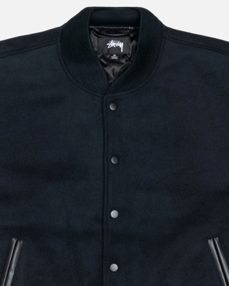 【ステューシー】 SPORT MELTON VARSITY JACKET BLACK