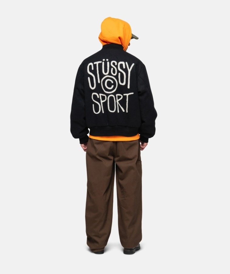 【ステューシー】 SPORT MELTON VARSITY JACKET BLACK