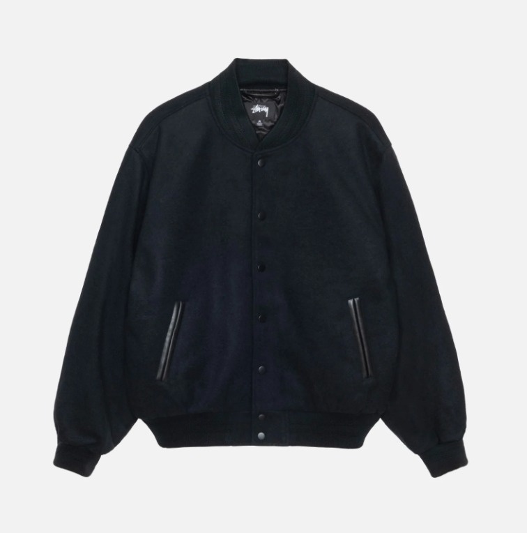 【ステューシー】 SPORT MELTON VARSITY JACKET BLACK