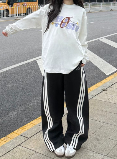 アディダス大人気 斜線 3ライン ワイド パンツ